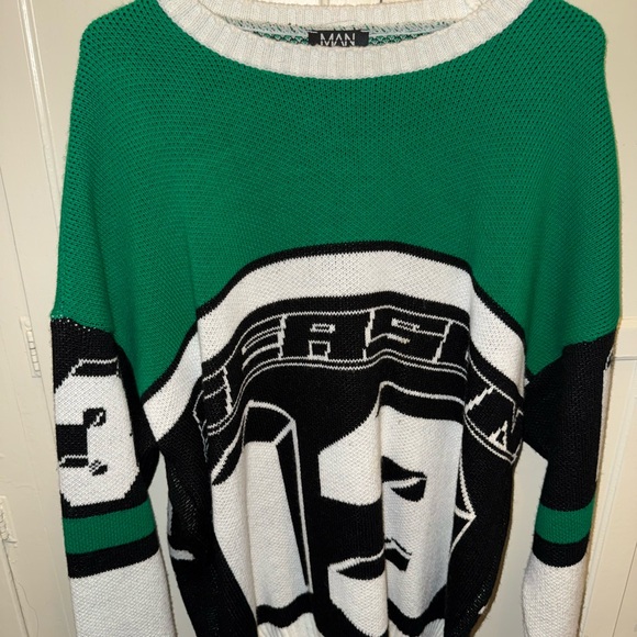 Boohoo Mens Green and Black Graphic Crewneck Sweater - Picture 1 of 3